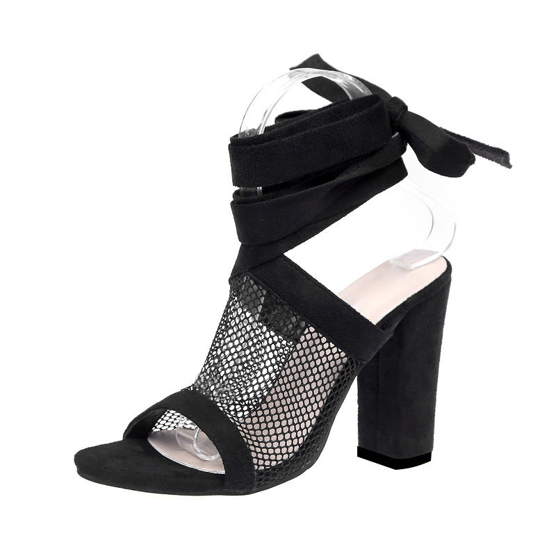 Frauen Sandalen Bandage Flock Cross Strap Lace Up High Heels Sandale