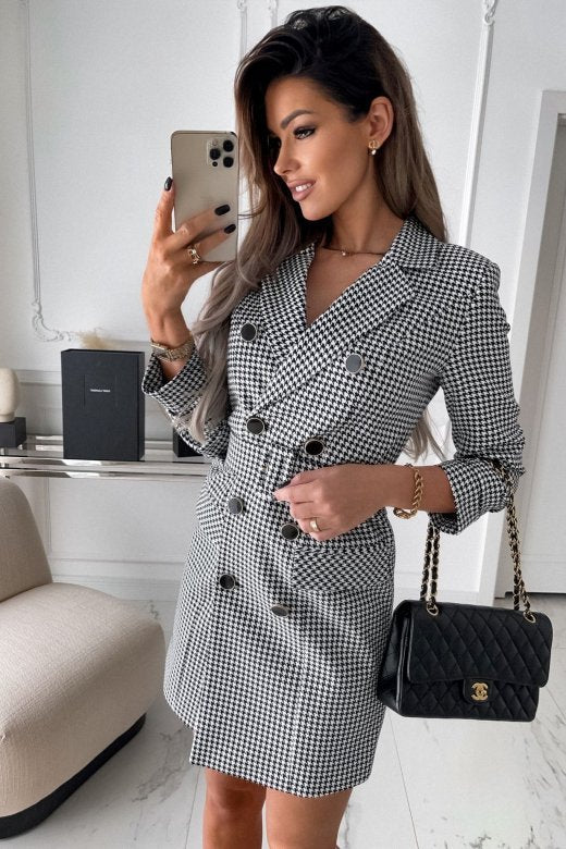 Mode Druck Plaid Blazer Kleid Frauen
