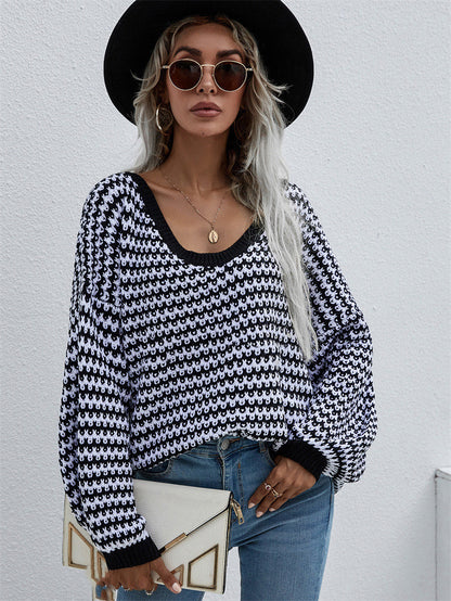 Gestreifter Pullover Pullover mit V-Ausschnitt