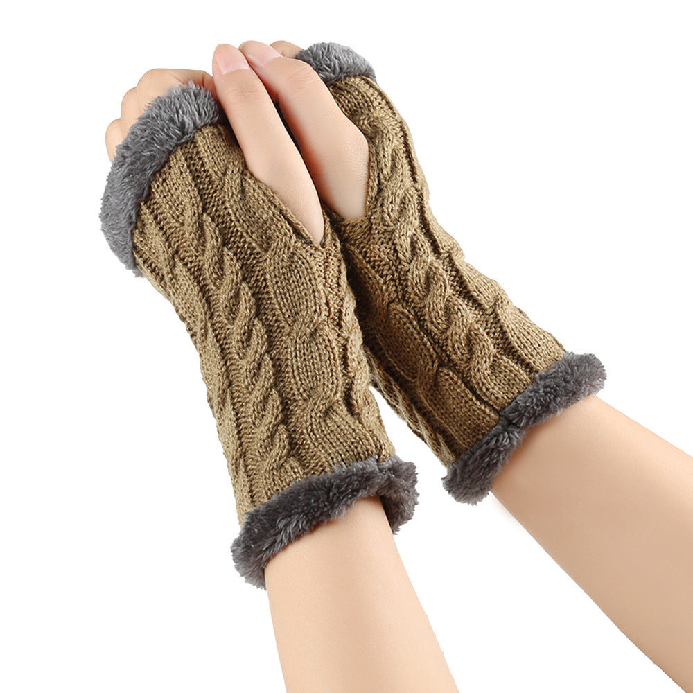 Winter Plüsch Handschuhe Twist Gestrickte Fingerlose Fleece Handschuhe Frauen Warme Verdickte Wollhandschuhe