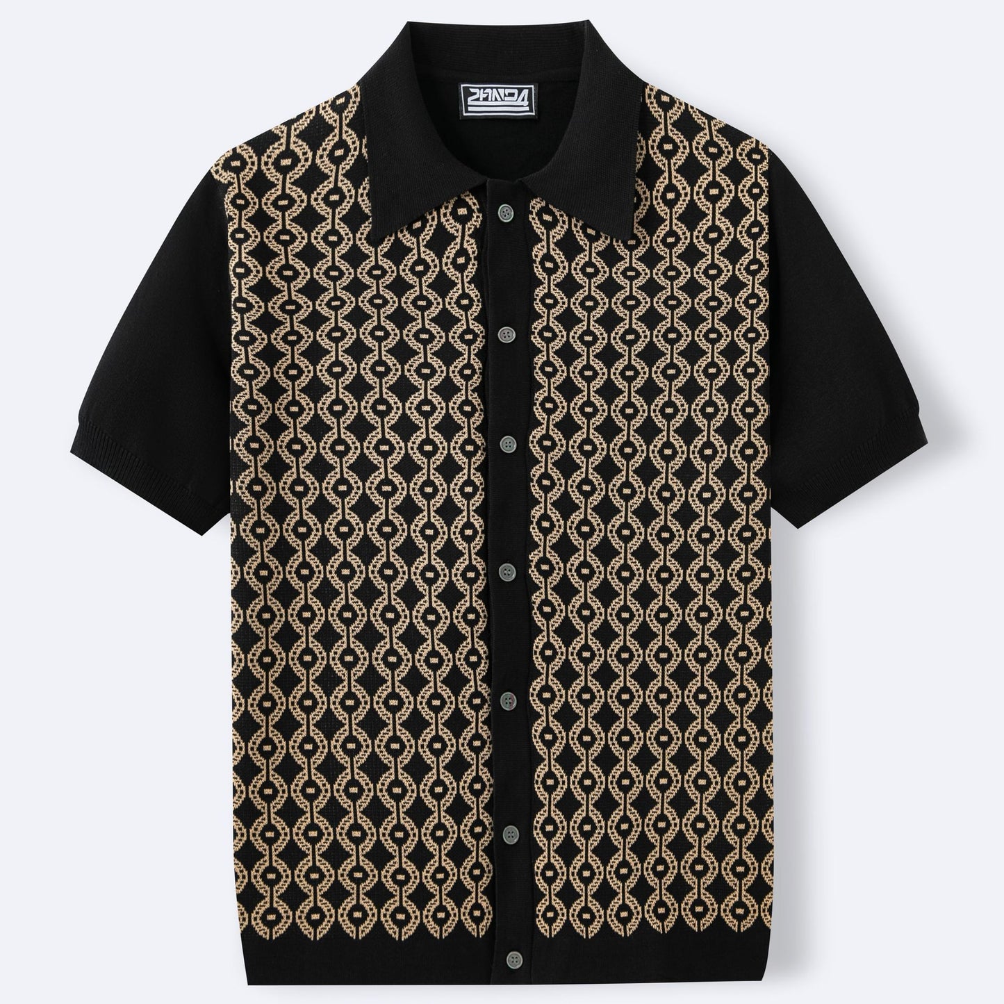Herren-Sommer-Cardigan aus Tencel mit Jacquardmuster und Polokragen – Kurzarm