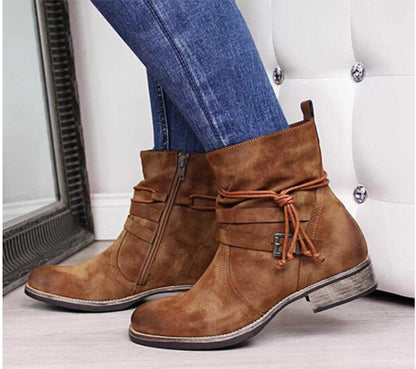 Westernstiefel Damen Schnalle Stiefeletten Seitlicher Reißverschluss Schuhe