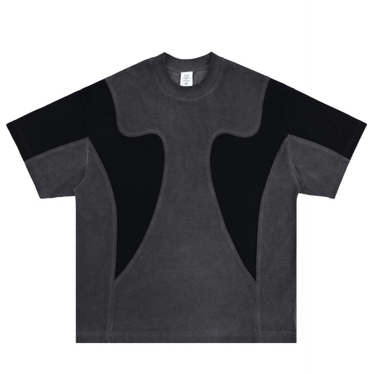 Retro Herren-T-Shirt im Patchwork-Stil – Used-Look mit Druck & Farbkontrast