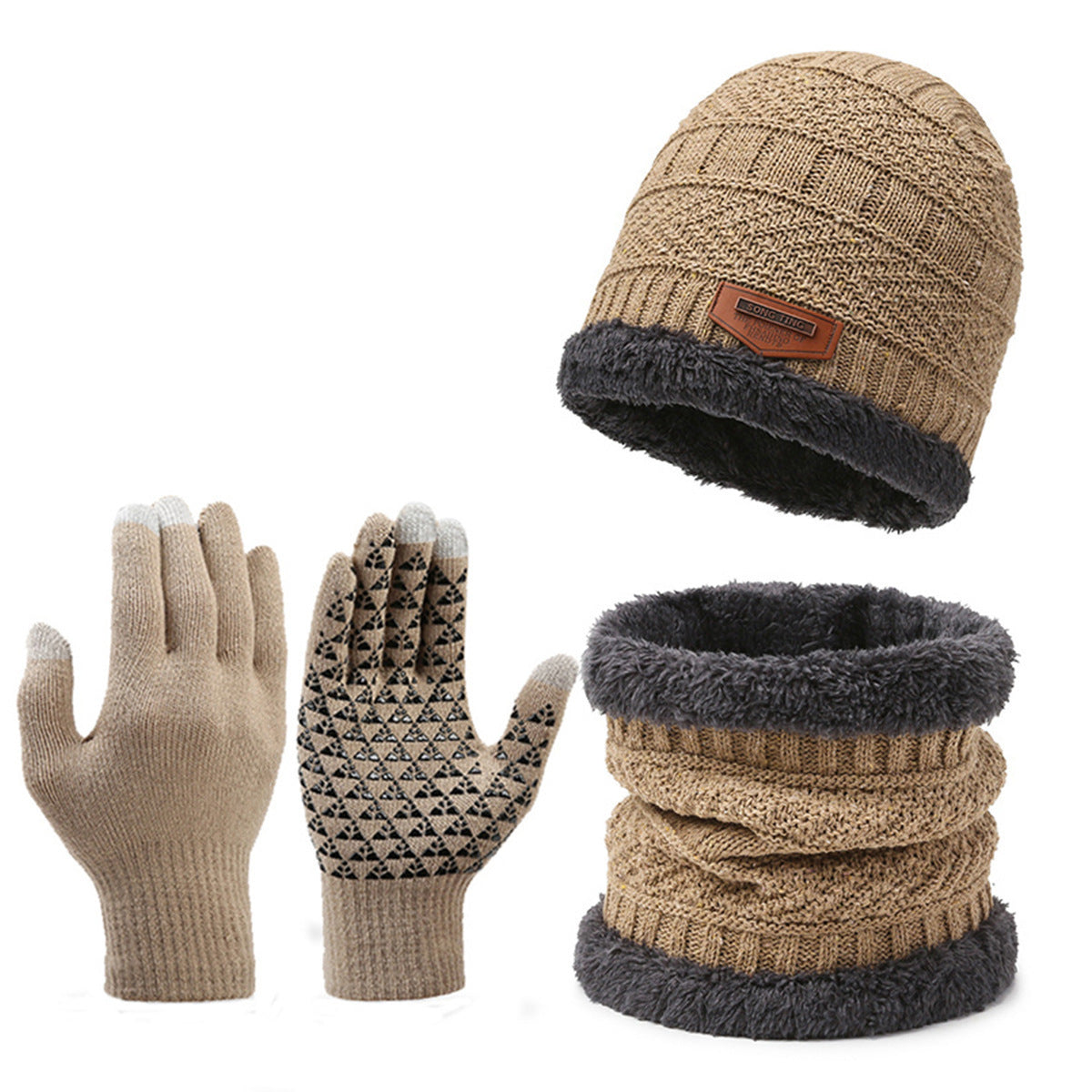 Herren Winter Set – Schal, Mütze & Handschuhe, Fleecefutter, 3-teilig