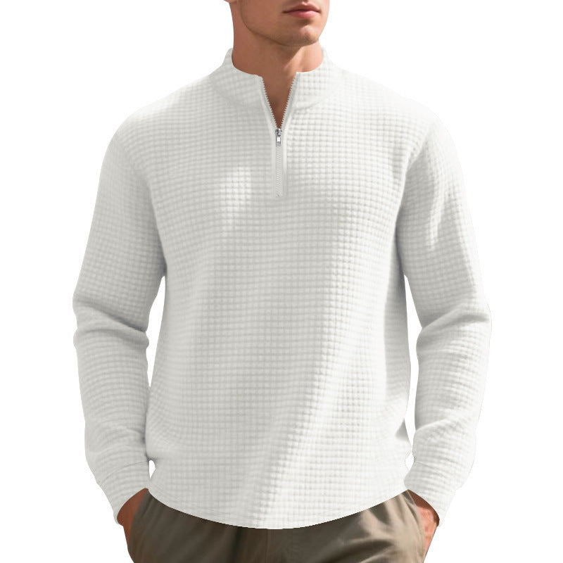 Herren Stehkragen Pullover mit Halbreißverschluss und Karomuster