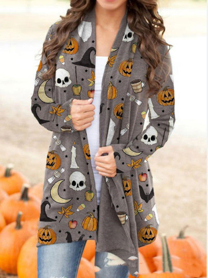 Halloween Digitaldruck Lässige Strickjacke Jacke Damen