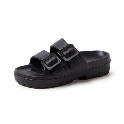 Mode Doppelschnalle Hausschuhe Sommer Plattform Garten Strand Schuhe Casual Non-slip Boden Badezimmer Home Slipper Für Frauen