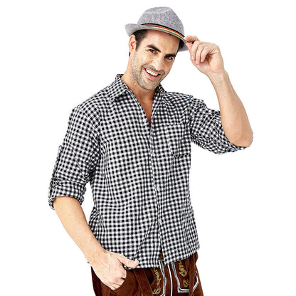 Men's beer festival clothes Plaid Shirt Suspenders