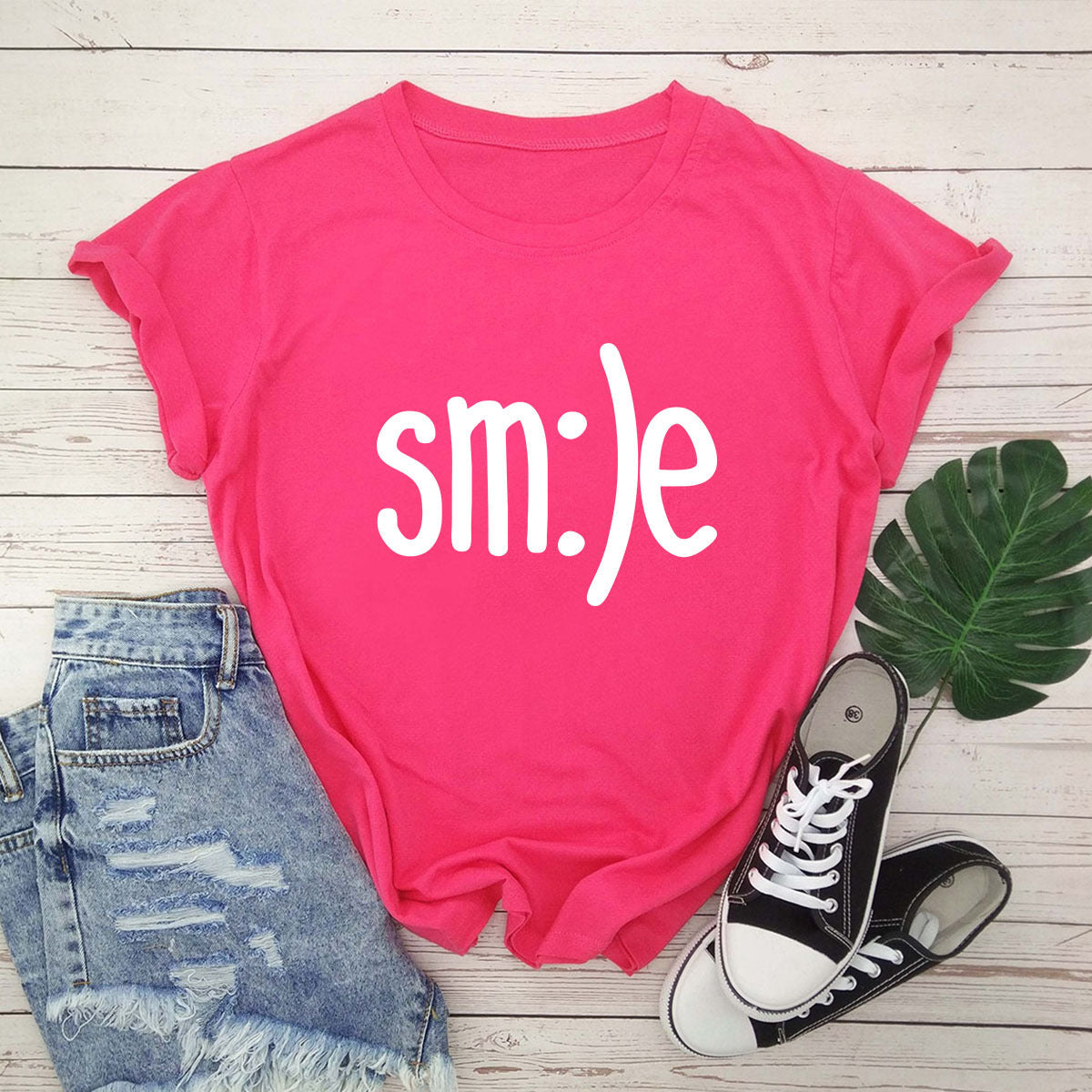 S-5XL Plus Size T-Shirt Damen Neues Smile Letter Printed Shirt O-Ausschnitt Kurzarm T-Shirts Sommer Top 100% Baumwolle Damen T-Shirts