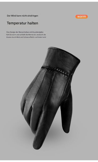 Echte Lederhandschuhe für Männer und Frauen, mit Fleece gefüttert, gepolstert, warmhaltende Schaffellhandschuhe