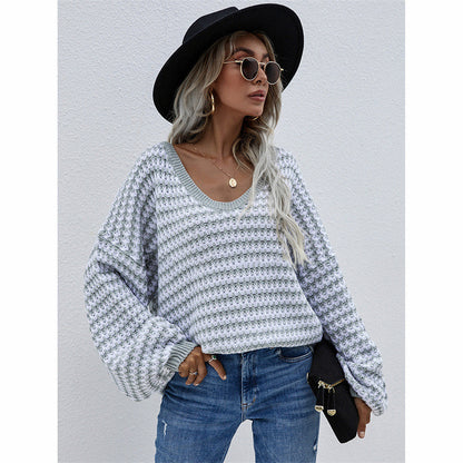Gestreifter Pullover Pullover mit V-Ausschnitt