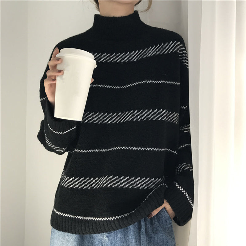 Retro Pullover Rollkragenpullover Streifenpullover