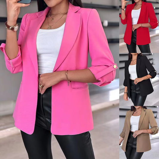 Lässiger Blazer mit gerollten Ärmeln und Taschen für Damen