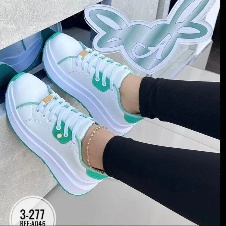 Damen Plateauschuhe Schnürschuhe Weiße Schuhe