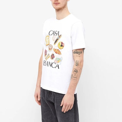 Locker geschnittenes T-Shirt mit Hamburger-Aufdruck – Kurzarm-Shirt aus Leinen