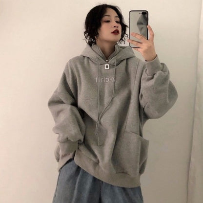 Hoodies Frauen Herbst Winter Neue Koreanische Stil Student Lose Bestickt Einfache Plus Samt Hohe Qualität Weiche Damen Kleidung Chic