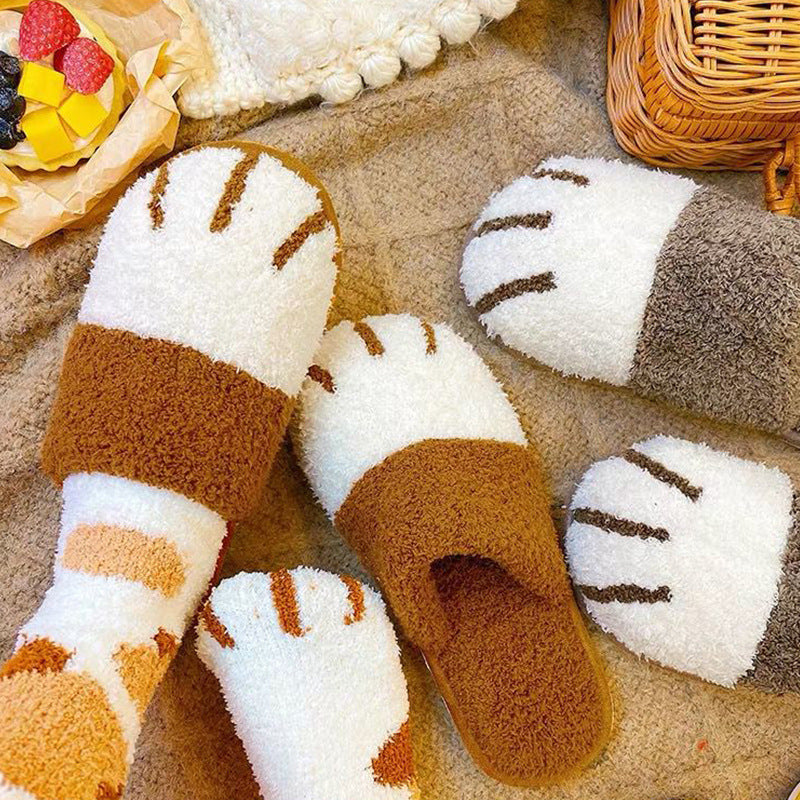Pfoten-Hausschuhe, Herbst-Winter-Hausschuhe, Damen, Kawaii, pelzige Rutschen, Indoor-Boden, Schlafzimmerschuhe, Paar-Hausschuhe, warme Wohnungen