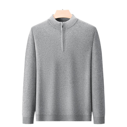 Men's Half-high Collar Zipper Sweater Middle-aged Men's Thickened Keep Warm Pure Color Sweater