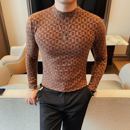 Modernes Herren-T-Shirt mit halbem Stehkragen – Figurbetonter Schnitt für einen trendigen Look