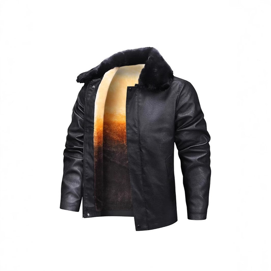 Herren Winterjacke aus Kunstleder mit Fleecefutter – Regular Fit