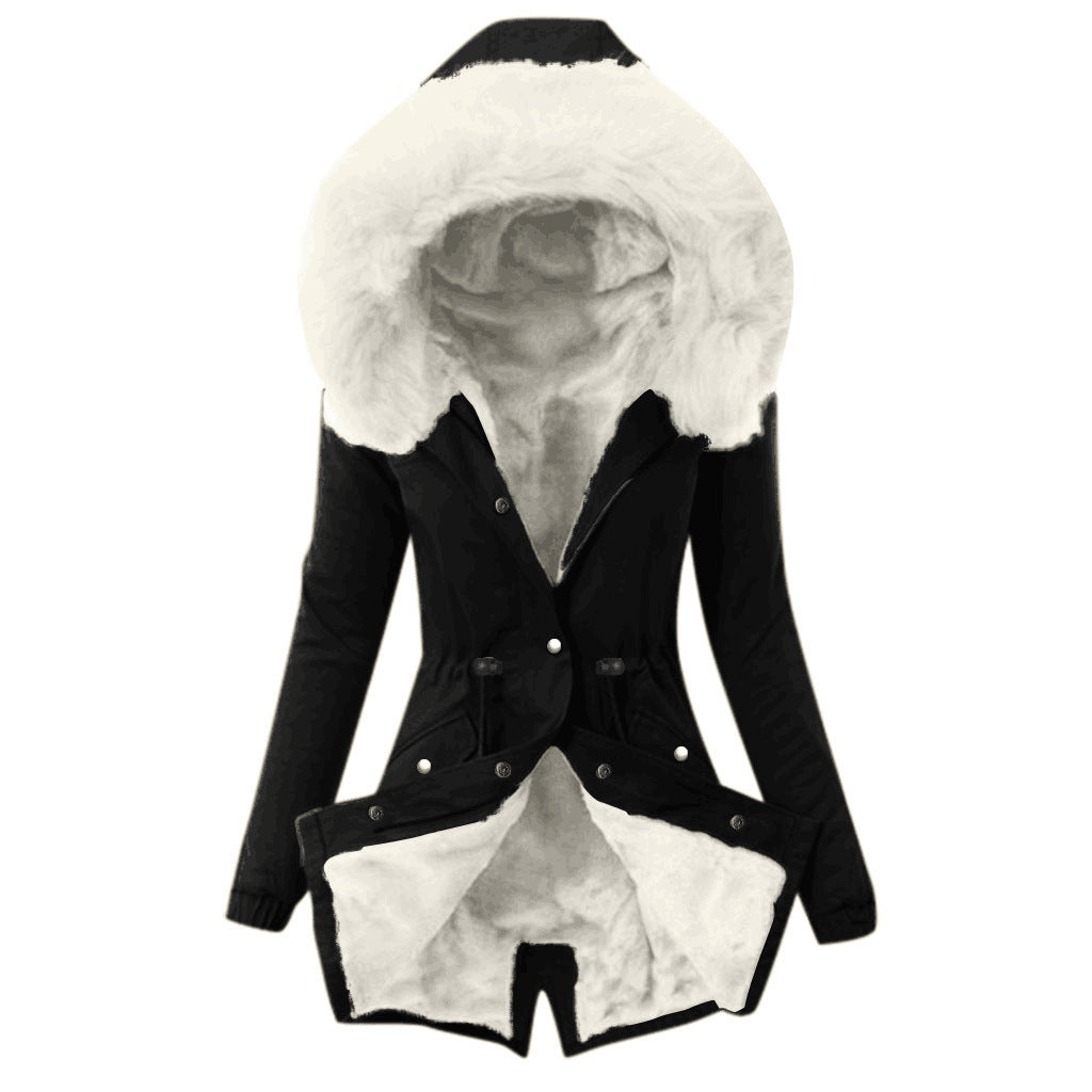 Plüschjacke mit Kapuze und Kordelzug für Damen