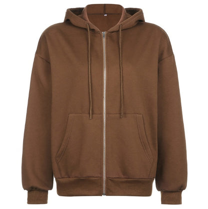 Braune Y2K Ästhetische Hoodies Damen Zip Up Sweatshirt mit Kapuze