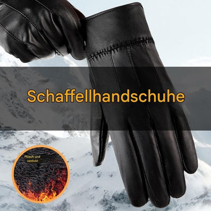Echte Lederhandschuhe für Männer und Frauen, mit Fleece gefüttert, gepolstert, warmhaltende Schaffellhandschuhe