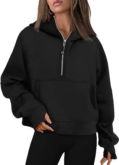 Reißverschluss Hoodies Sweatshirts mit Tasche Lose Sport Tops Langarm Pullover Pullover Winter Herbst Outfits Damen Kleidung