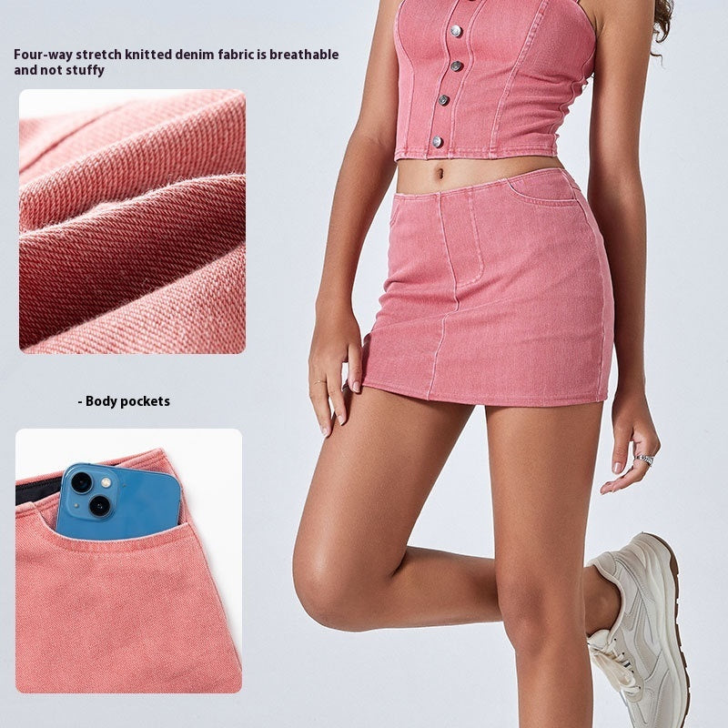 Frühling und Sommer Neue Farbe High Waist Denim Yoga Röcke