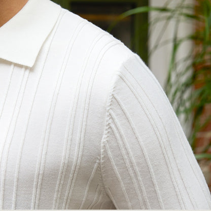 Herren Feinstrickshirt mit Strukturstreifen – Slim Fit, Kurzarm & vielseitig kombinierbar