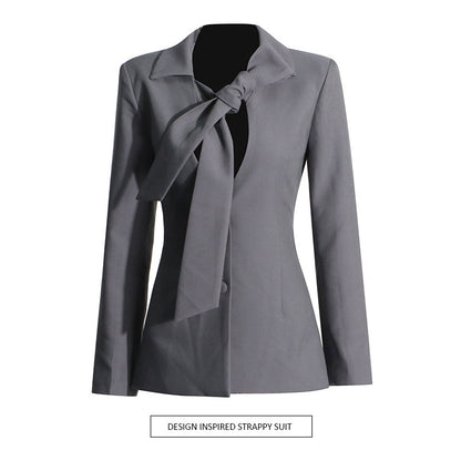 Einreihiger Blazer mit V-Ausschnitt und Schnürung für Damen