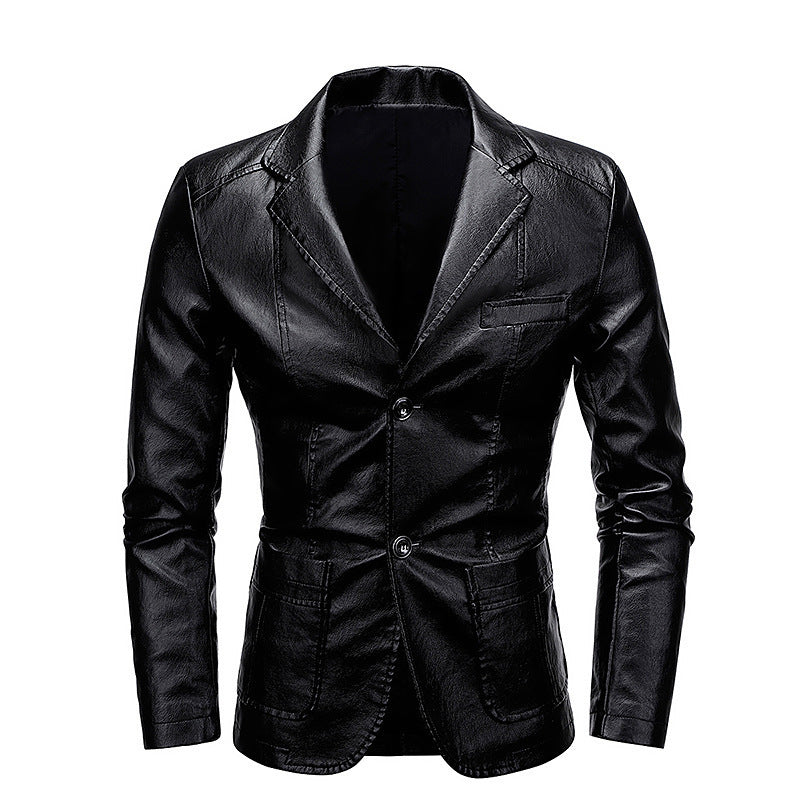 Herrenjacke aus PU-Leder mit Revers – Slim Fit, vielseitig kombinierbar