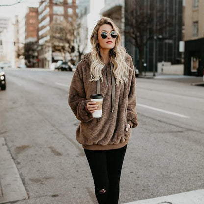Damen Polerones Fleece Hoodies Langarm Kapuzenpullover Sweatshirt Herbst Winter Warm Reißverschluss Tasche Mantel Weibliches Sweatshirt