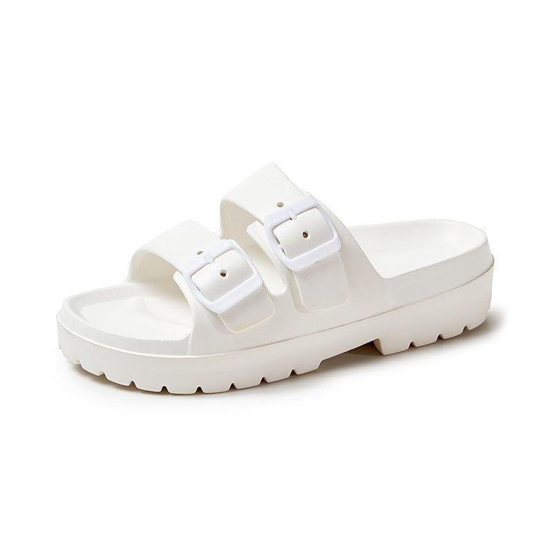 Mode Doppelschnalle Hausschuhe Sommer Plattform Garten Strand Schuhe Casual Non-slip Boden Badezimmer Home Slipper Für Frauen