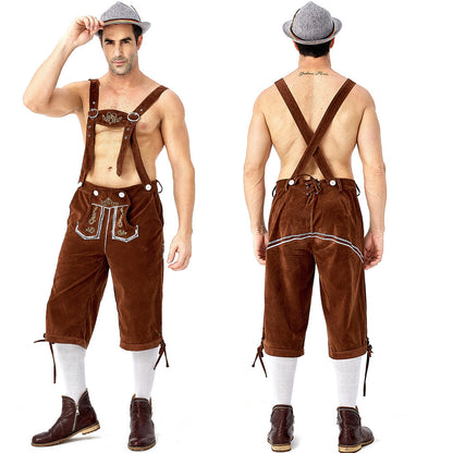 Men's beer festival clothes Plaid Shirt Suspenders
