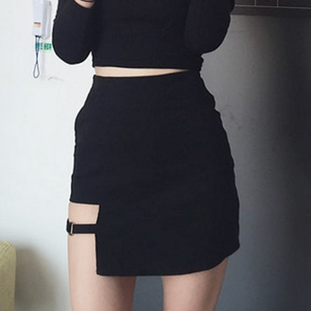 Schwarze Hüftröcke im koreanischen Stil mit unregelmäßigem Saum, Bleistift-Mikro-Minirock, schlanke Damen-Partyröcke, schwarzer, figurbetonter Kurzrock