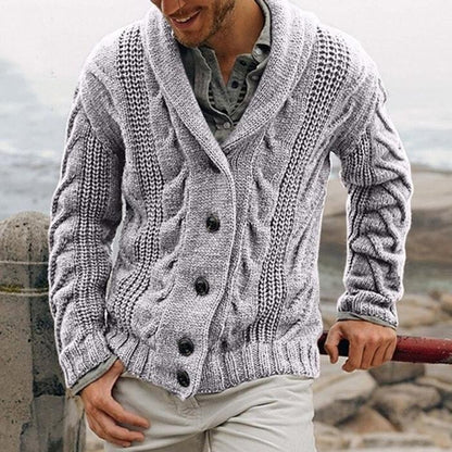 Herren Strickjacke mit Zopfmuster – Cardigan mit Knopfleiste
