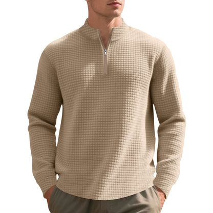 Herren Stehkragen Pullover mit Halbreißverschluss und Karomuster
