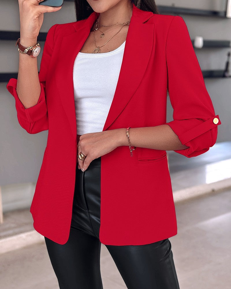 Lässiger Blazer mit gerollten Ärmeln und Taschen für Damen