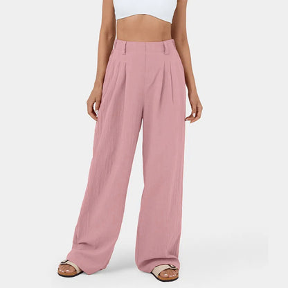 Lange Hose mit geradem Bein für Damen aus Baumwolle mit hoher Taille
