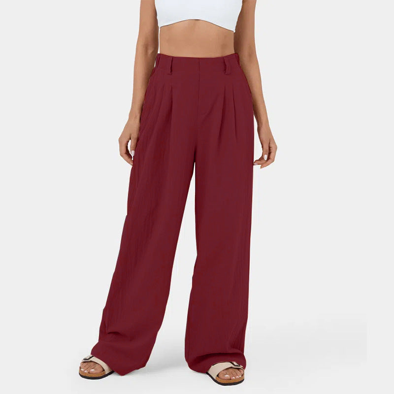 Lange Hose mit geradem Bein für Damen aus Baumwolle mit hoher Taille