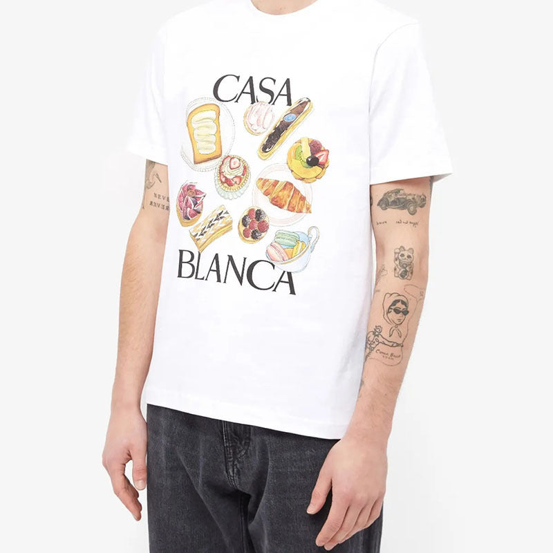 Locker geschnittenes T-Shirt mit Hamburger-Aufdruck – Kurzarm-Shirt aus Leinen