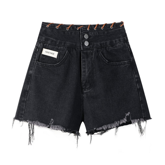Jeansshorts mit hoher Taille und weitem Bein für Damen
