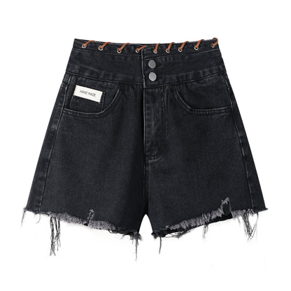 Jeansshorts mit hoher Taille und weitem Bein für Damen