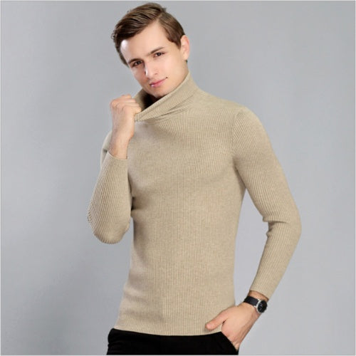 Herren Rollkragenpullover aus dickem Wollmischgewebe mit Rippstruktur – Slim Fit