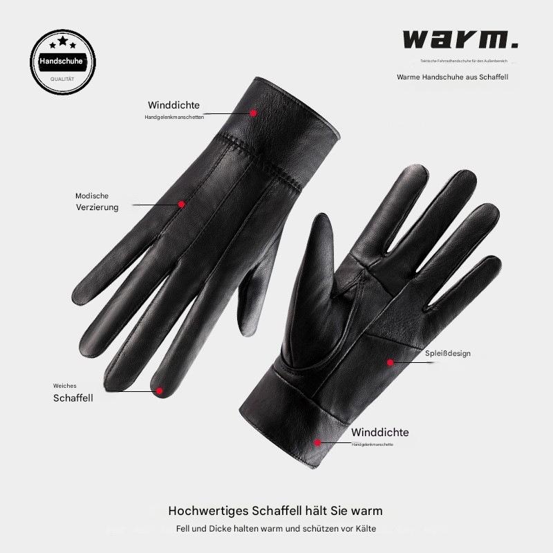 Echte Lederhandschuhe für Männer und Frauen, mit Fleece gefüttert, gepolstert, warmhaltende Schaffellhandschuhe