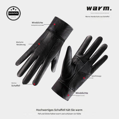 Echte Lederhandschuhe für Männer und Frauen, mit Fleece gefüttert, gepolstert, warmhaltende Schaffellhandschuhe
