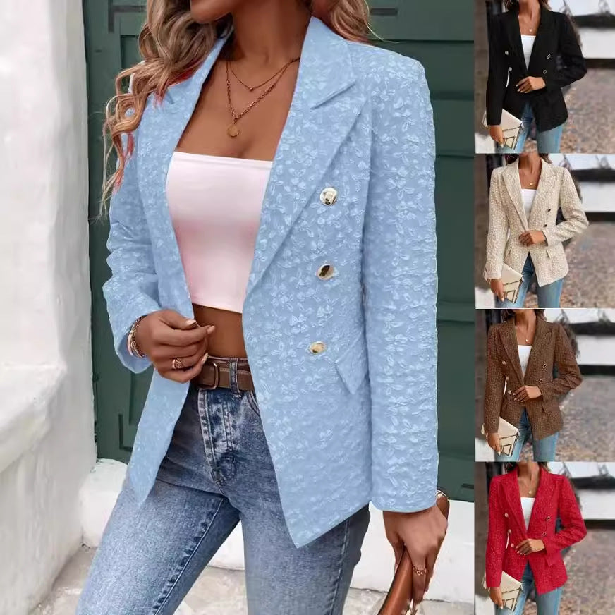 Wintermode Temperament Reine Farbe Zweireiher Blazer Damenbekleidung