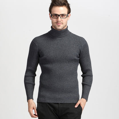 Herren Rollkragenpullover aus dickem Wollmischgewebe mit Rippstruktur – Slim Fit