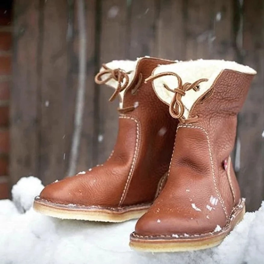 Damen Schneestiefel Damen Winter Pelz Plüsch Schnürstiefel